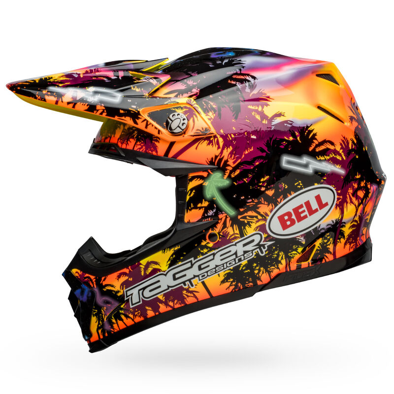 bell moto 9s flex dirt motorcycle helmet tagger tropical fever gloss yellow orange left.jpg