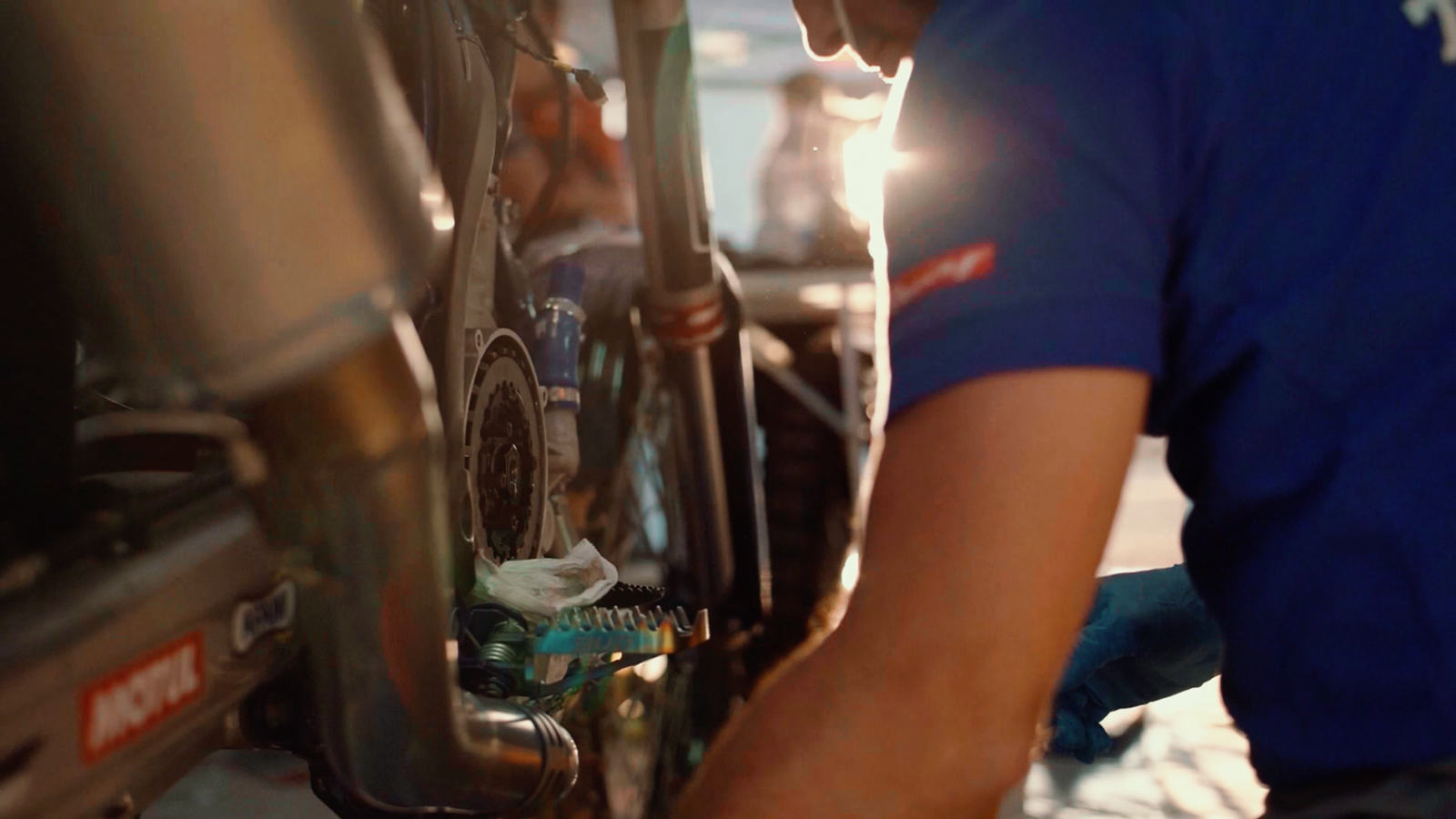 Sherco mechanic servicing a dirt bike