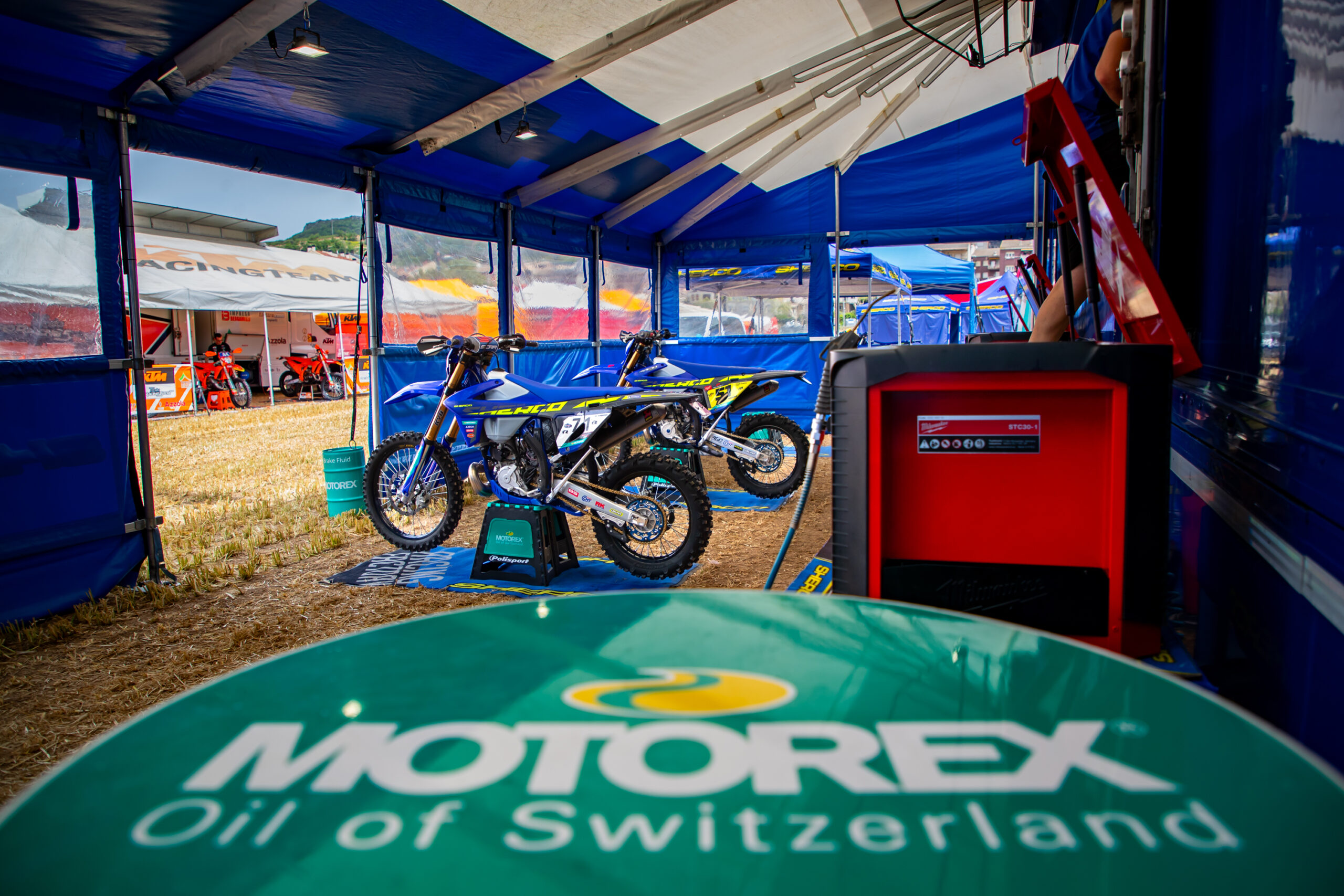 Sherco service tent with bikes